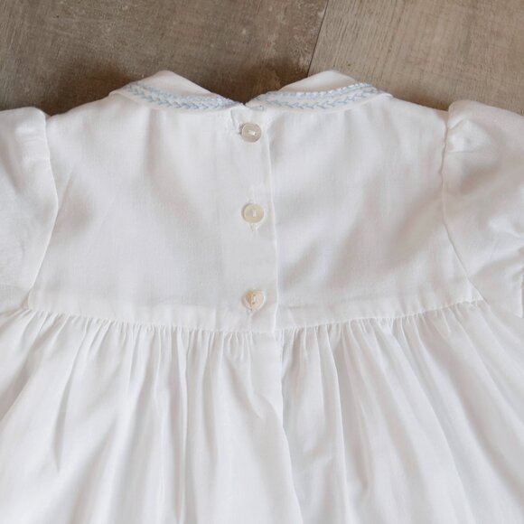 White Smocked Heirloom Dress Blue Embroidery Sarah Louise 3 Months Portrait NWT - Picture 6 of 6